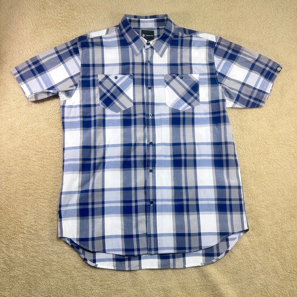 Akademiks Mens Plaid Short Sleeve Button Up Shirt Size‎ 3XL Blue White Gray